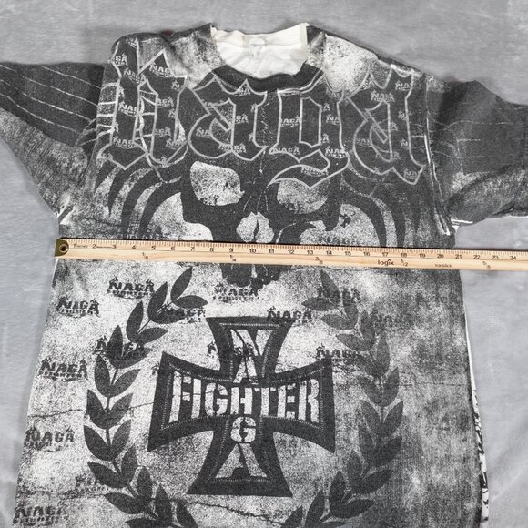NAGA Fighter Skull All Over Print T Shirt Mens L Slim Fit Grunge Y2K Style - Picture 7 of 8